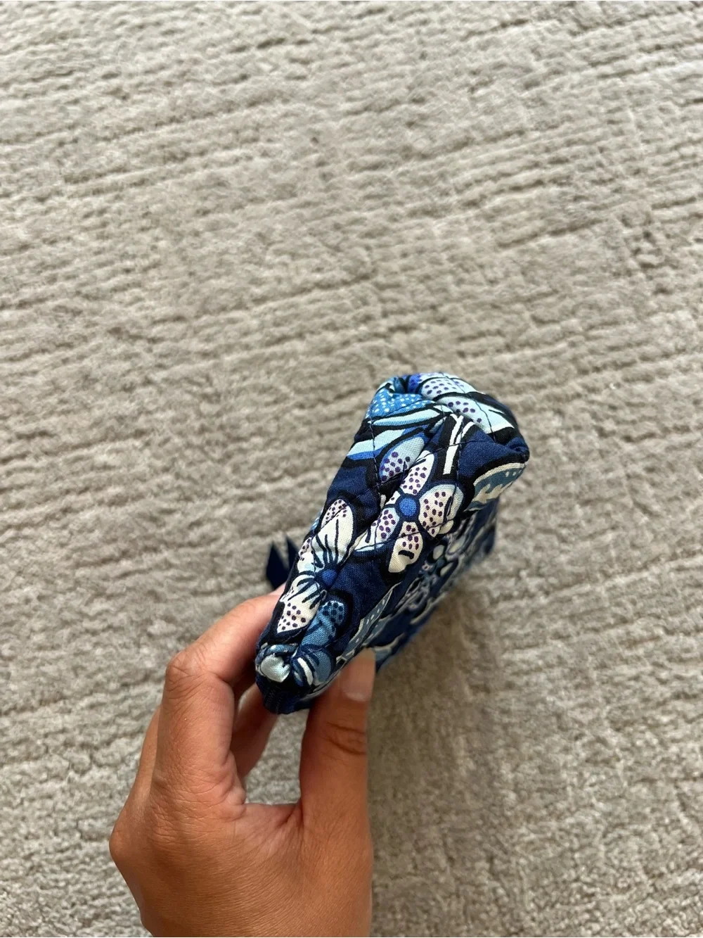 Vera Bradley Navy Floral Quilted Cosmetic Pouch with Compact Mirror Attachment
